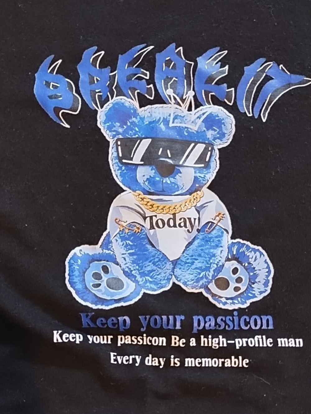 Black Graphic Kids Tank Top with Blue Teddy Design (S) - Picture 2 of 6